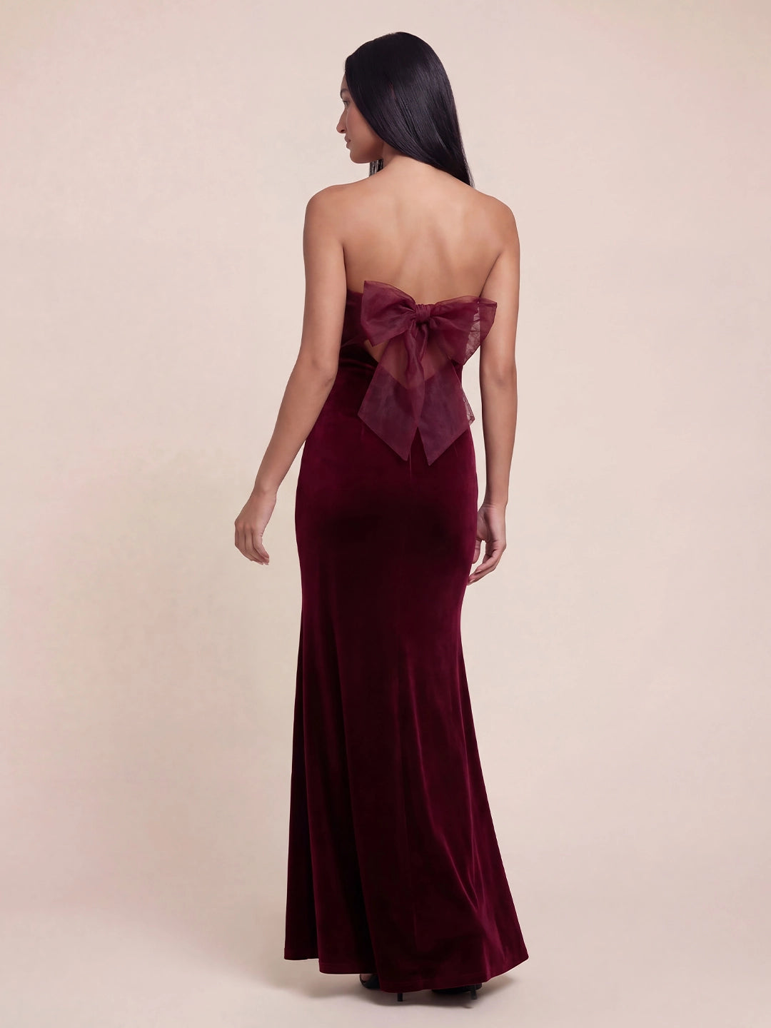 Valentine's Day Exclusive - Strapless Bow-Back Velvet Maxi Dress