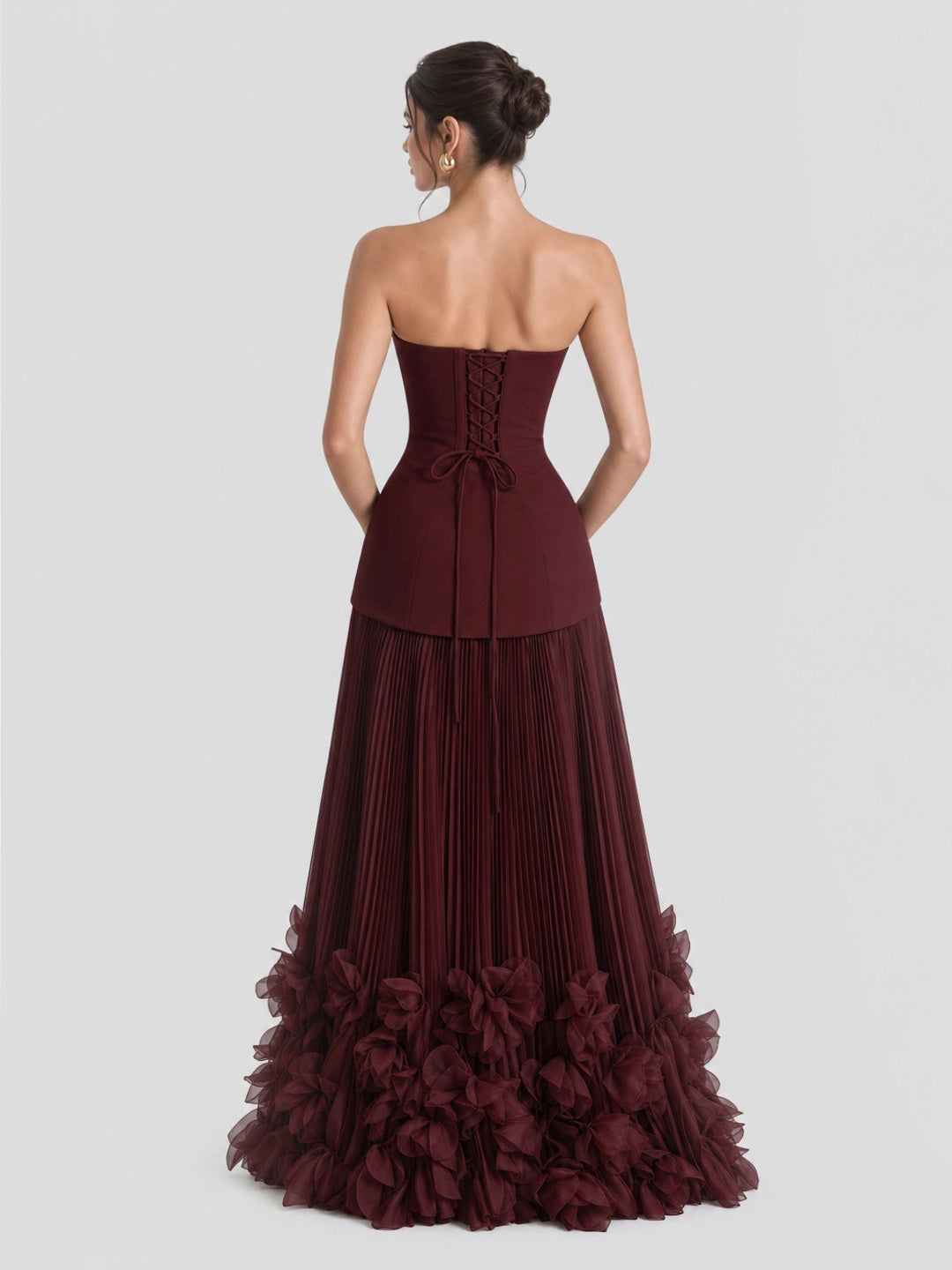 Pleated Mermaid Strapless Corset Maxi Dress