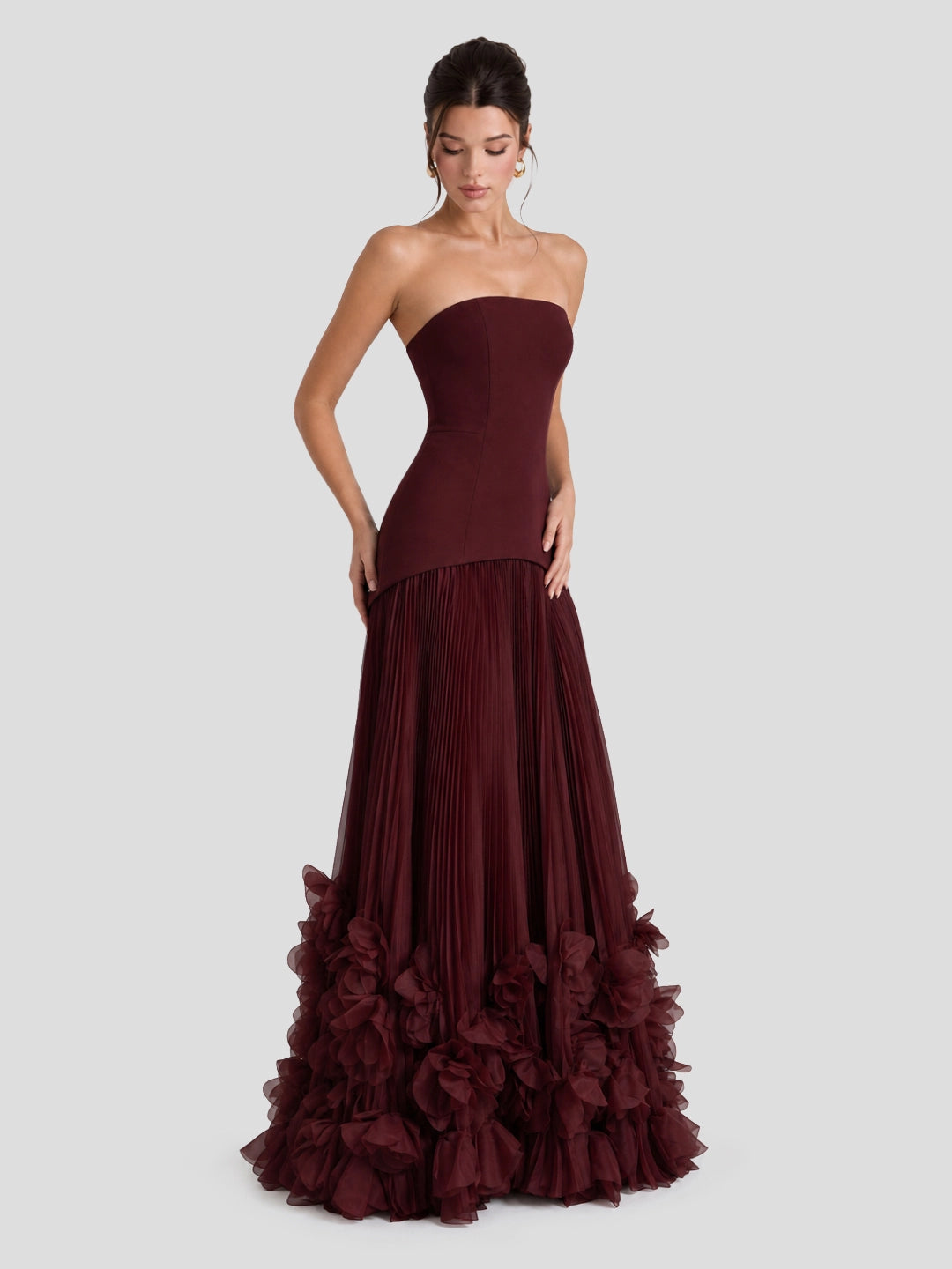 Pleated Mermaid Strapless Corset Maxi Dress