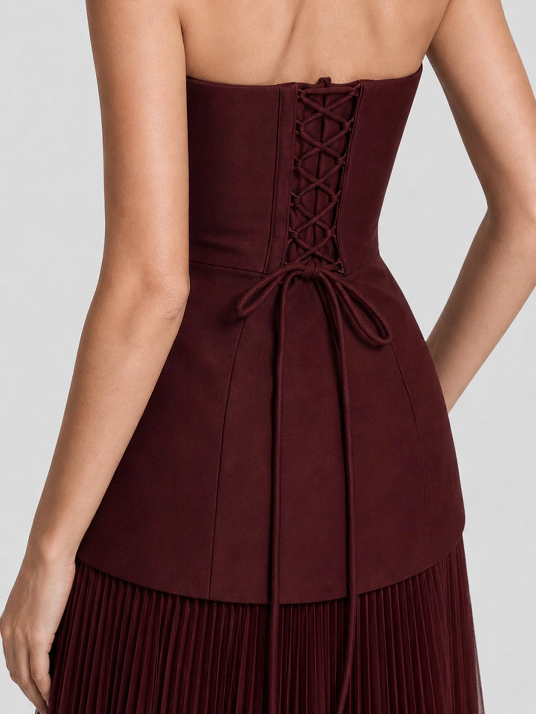 Pleated Mermaid Strapless Corset Maxi Dress
