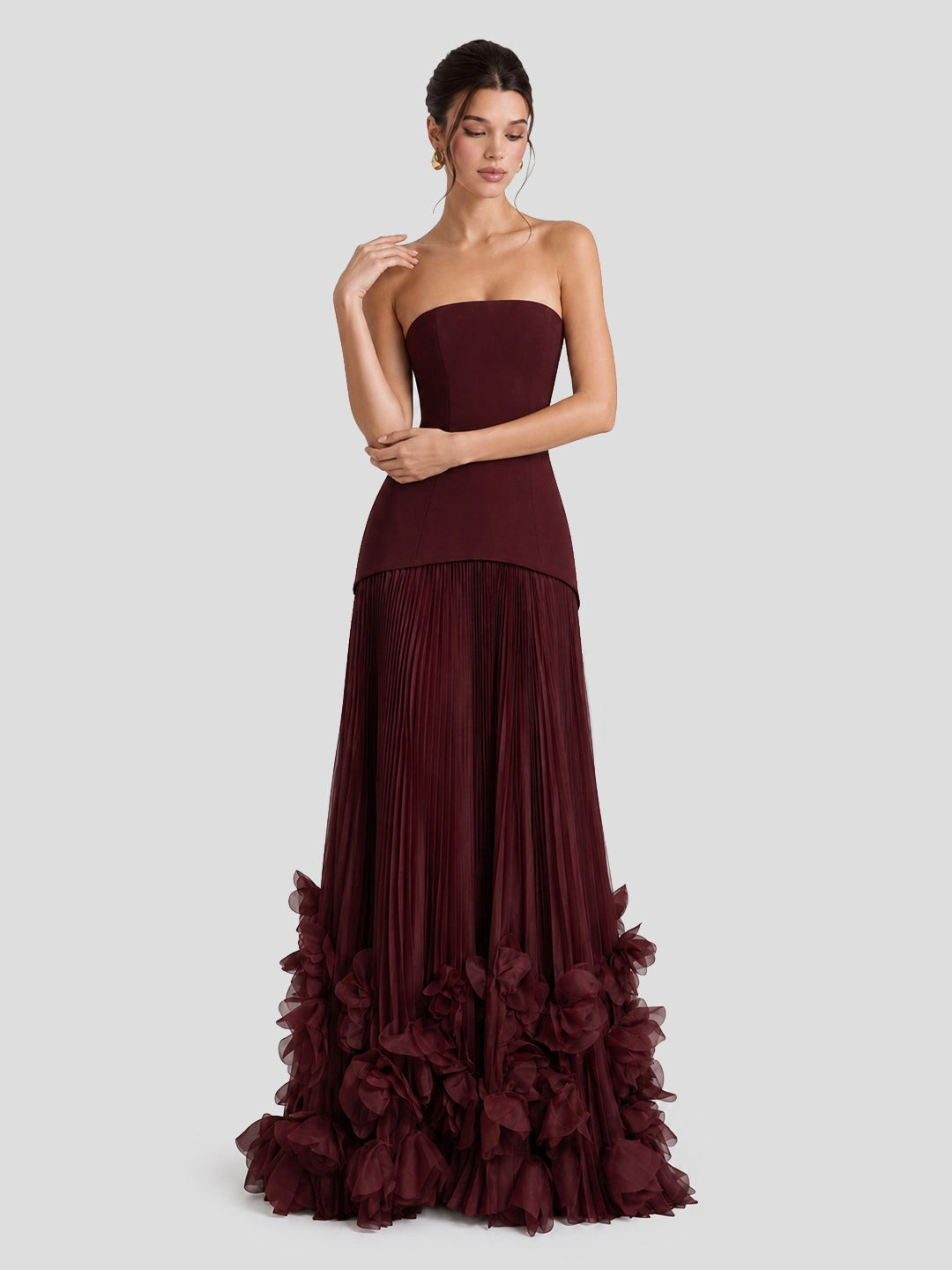 Pleated Mermaid Strapless Corset Maxi Dress
