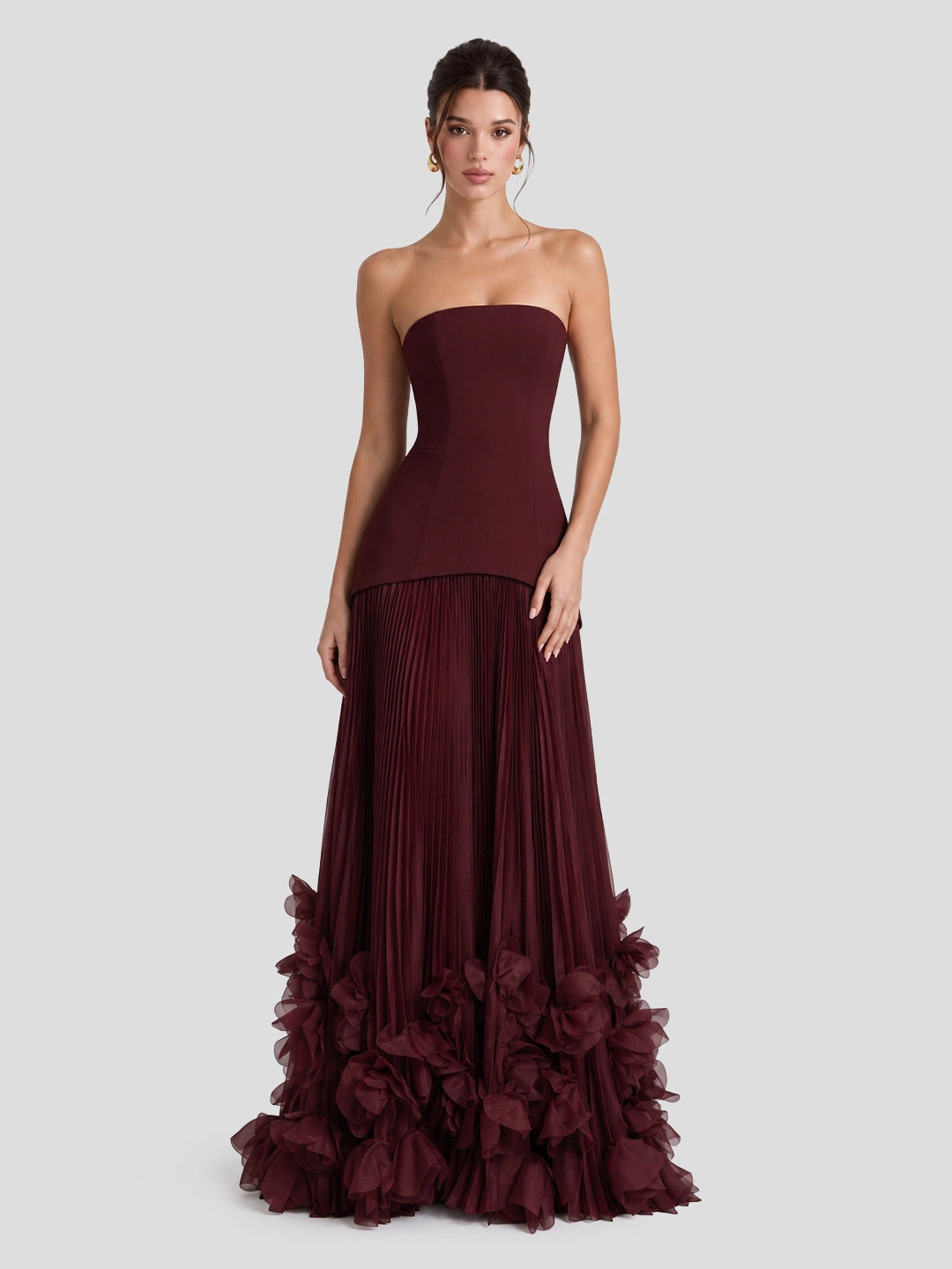 Pleated Mermaid Strapless Corset Maxi Dress