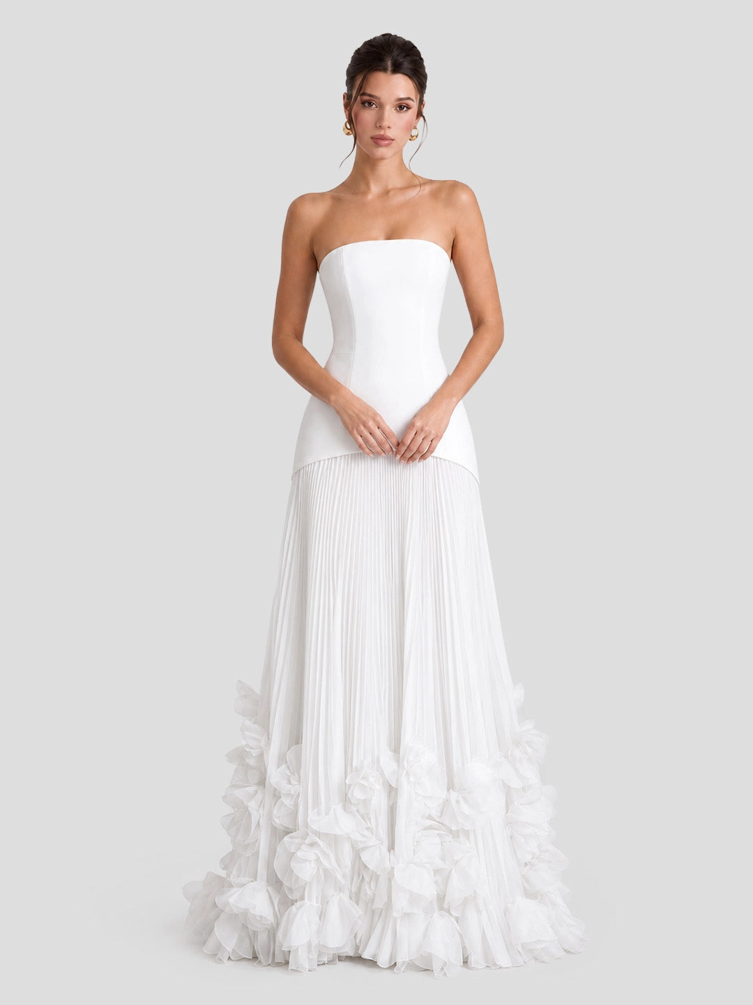 Pleated Mermaid Strapless Corset Maxi Dress