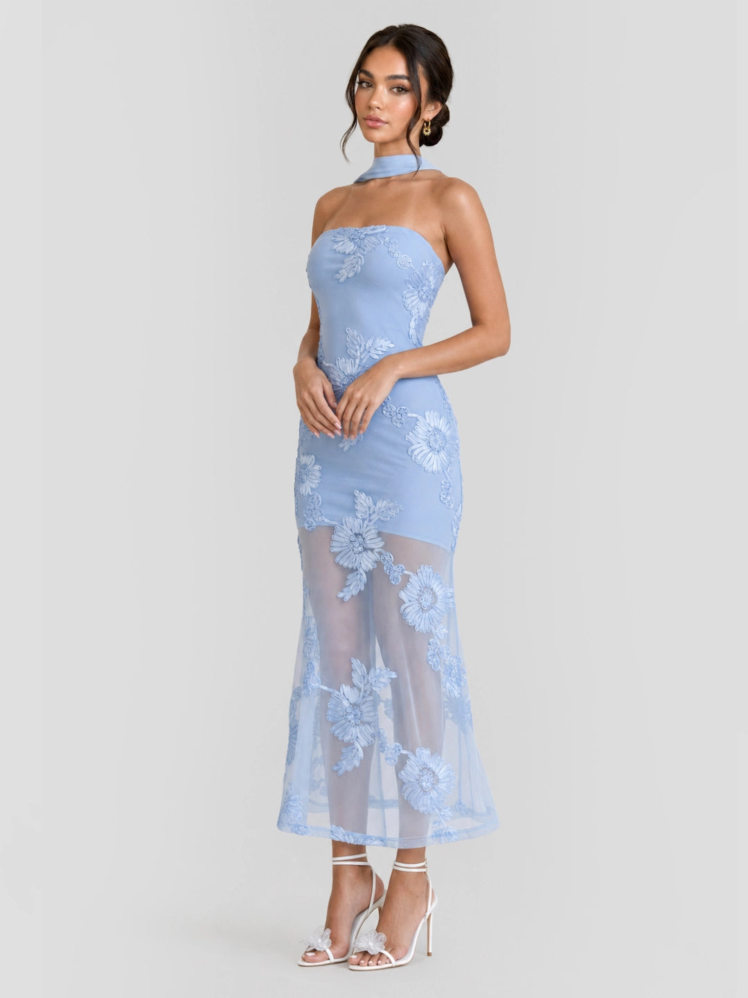 Strapless Embellished Floral Maxi Dress