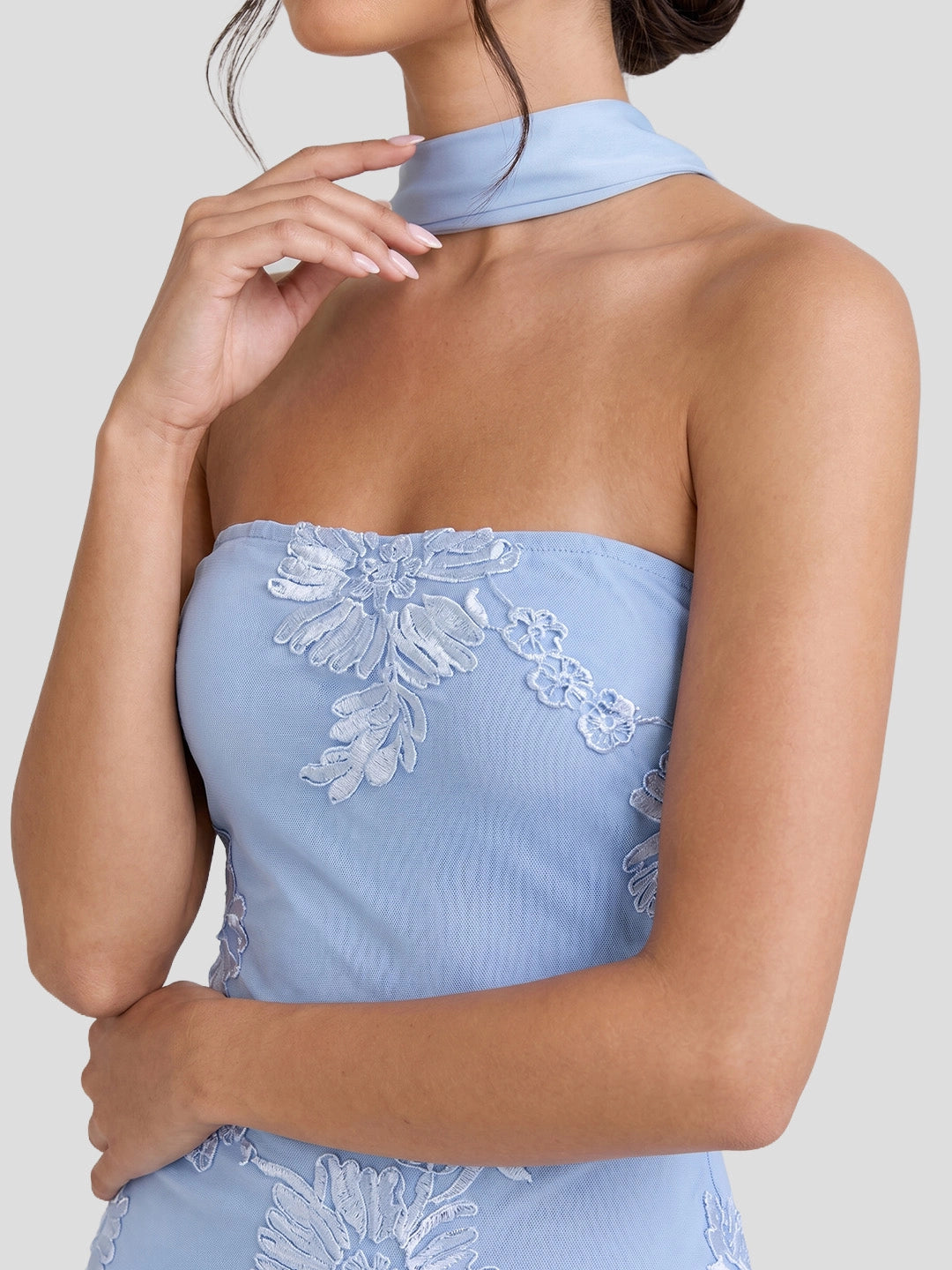 Strapless Embellished Floral Maxi Dress