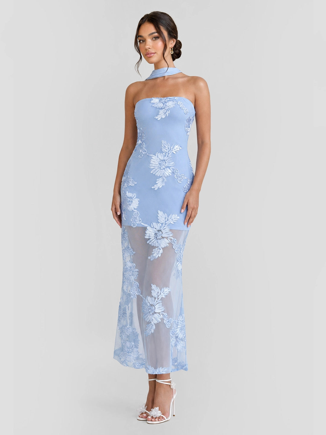 Strapless Embellished Floral Maxi Dress
