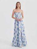 Strapless Floral Brocade Corset A-Line Dress