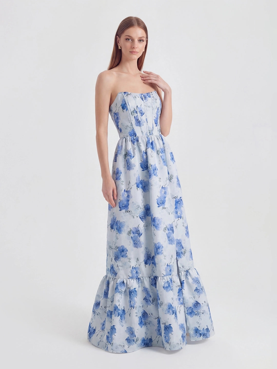 Strapless Floral Brocade Corset A-Line Dress