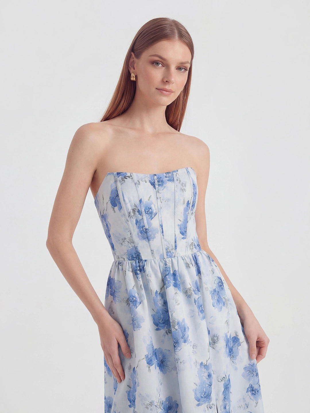 Strapless Floral Brocade Corset A-Line Dress