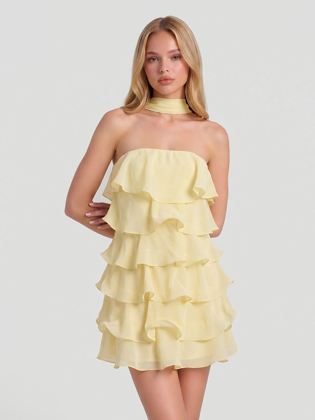 Strapless Layered Ruffle Mini Dress