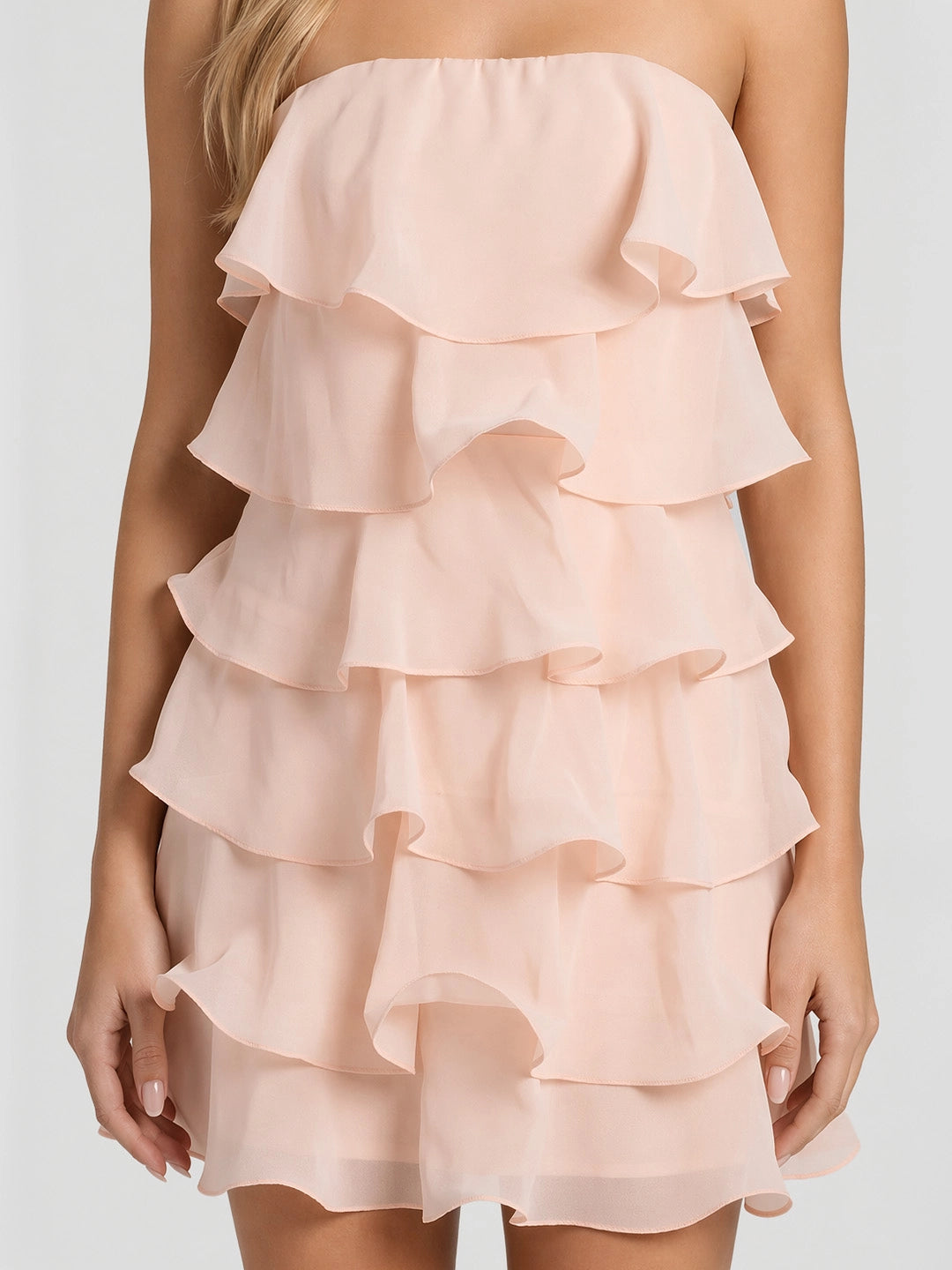 Strapless Layered Ruffle Mini Dress