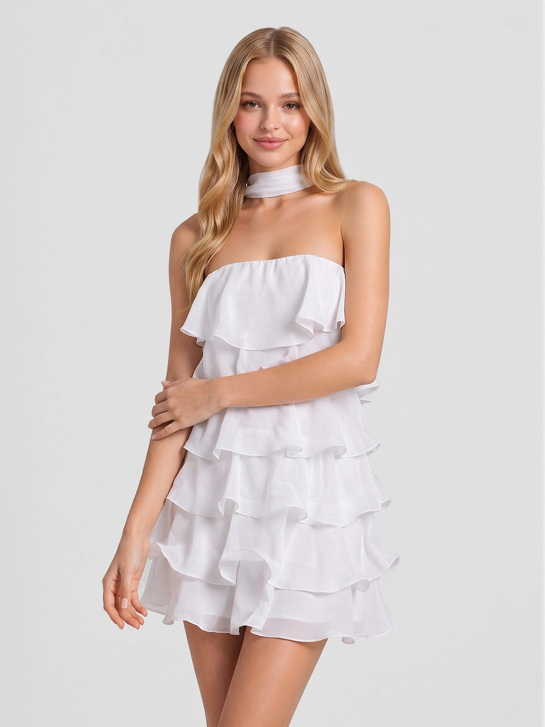 Strapless Layered Ruffle Mini Dress