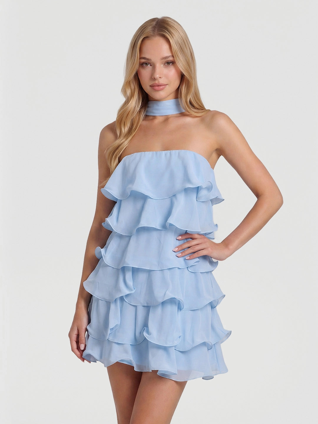 Strapless Layered Ruffle Mini Dress