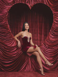 Valentine's Day Exclusive - Strapless Plunging Sweetheart Bodycon Velvet Mini Dress