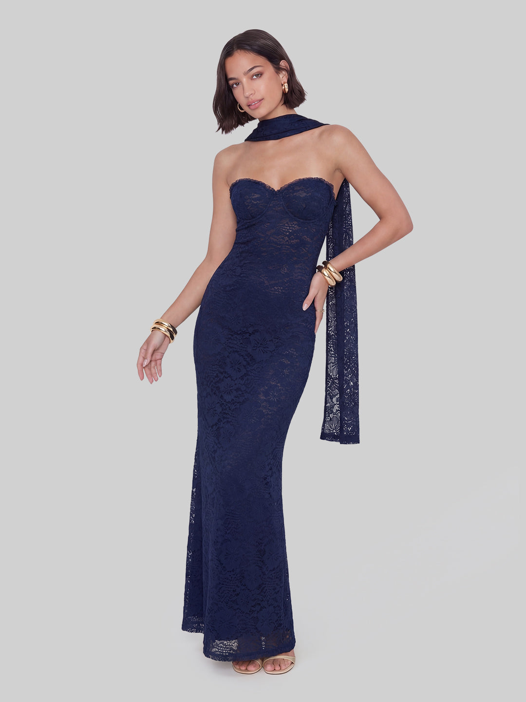 Strapless Scarf maxi Dress