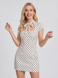 Sweet Bow Cut-out Neckline Polka Dot Mini Dress