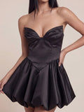 Valentine's Day Exclusive - Sweetheart Neckline Satin Bubble Hem Mini Dress