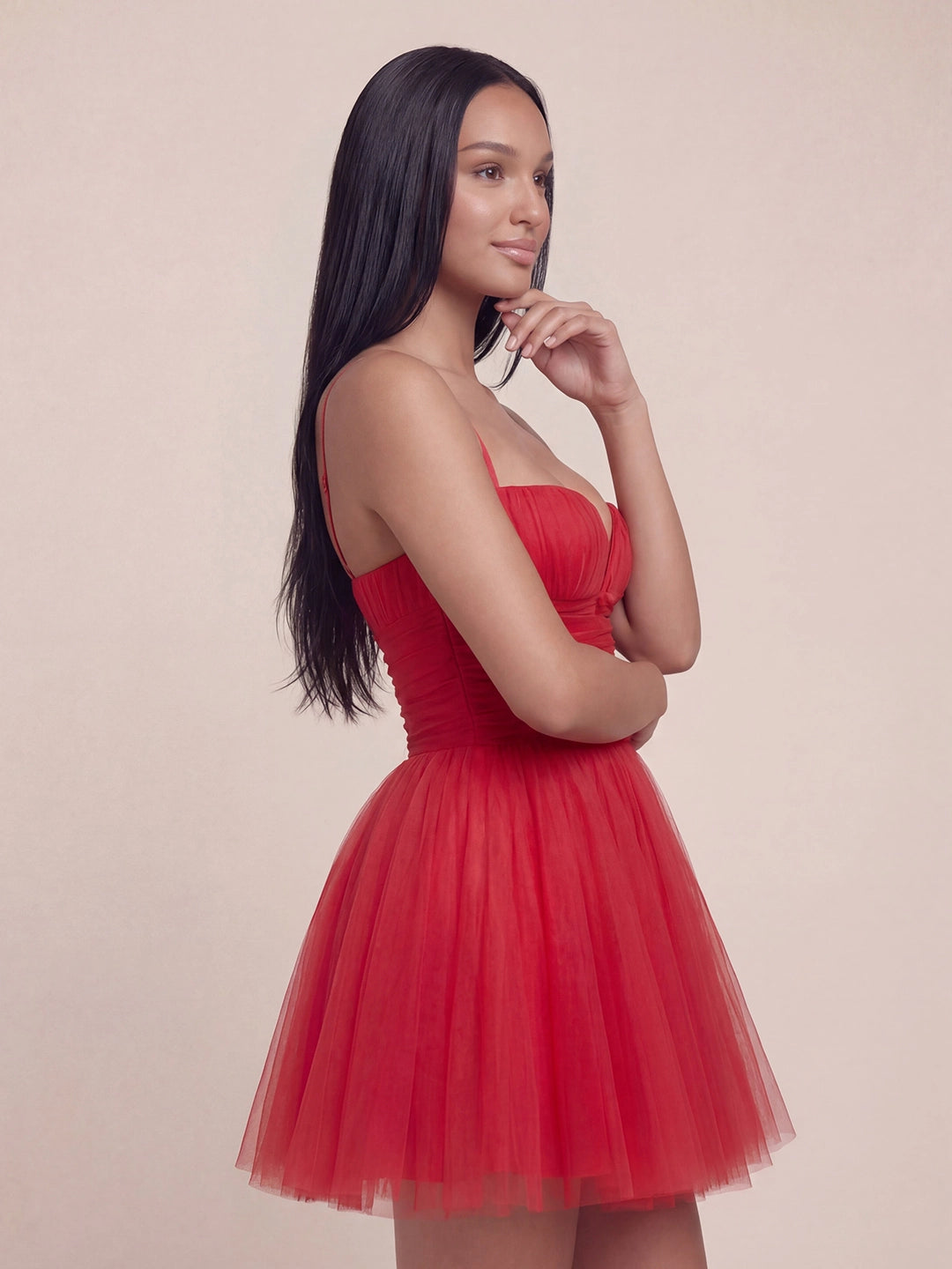 Sweetheart Tiered Tulle Mesh Mini Dress