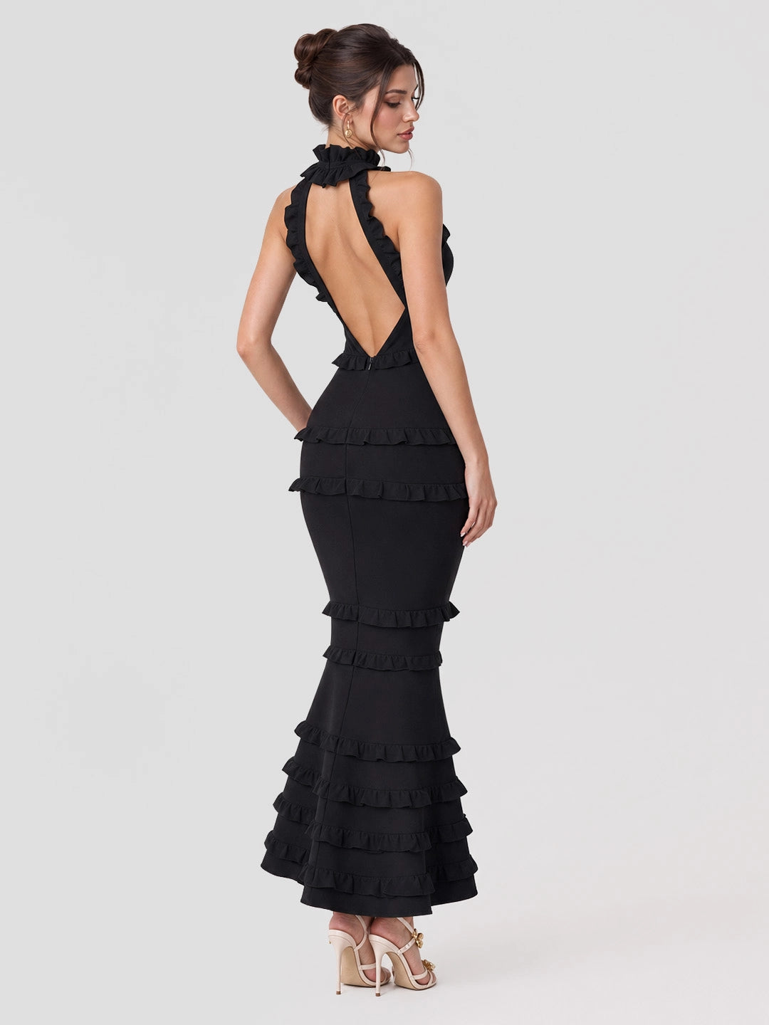 Tiered Ruffle Halterneck Maxi Dress