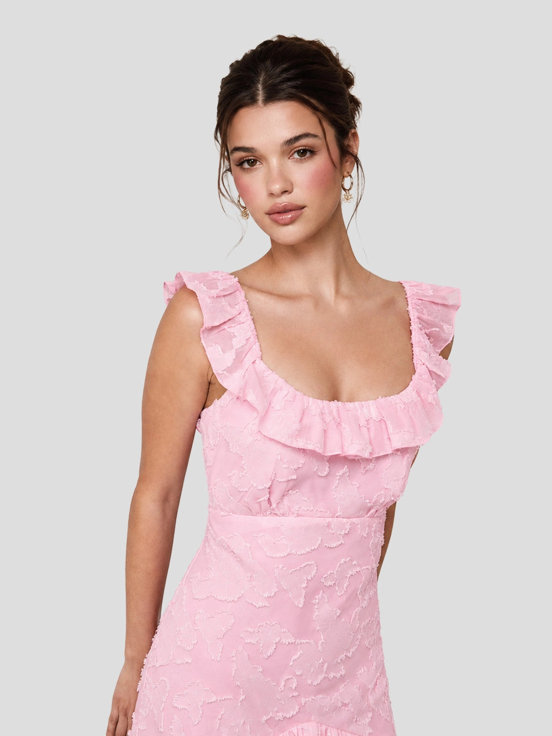 Tiered Ruffle Hem Jacquard Maxi Dress