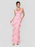 Tiered Ruffle Hem Jacquard Maxi Dress