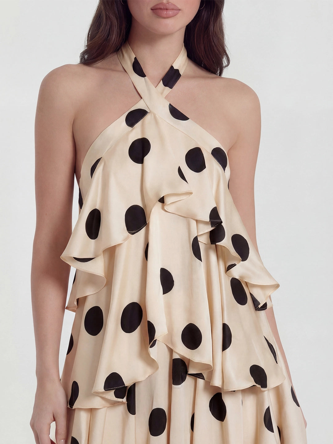 Tiered Ruffle Polka Dot Stain Gown