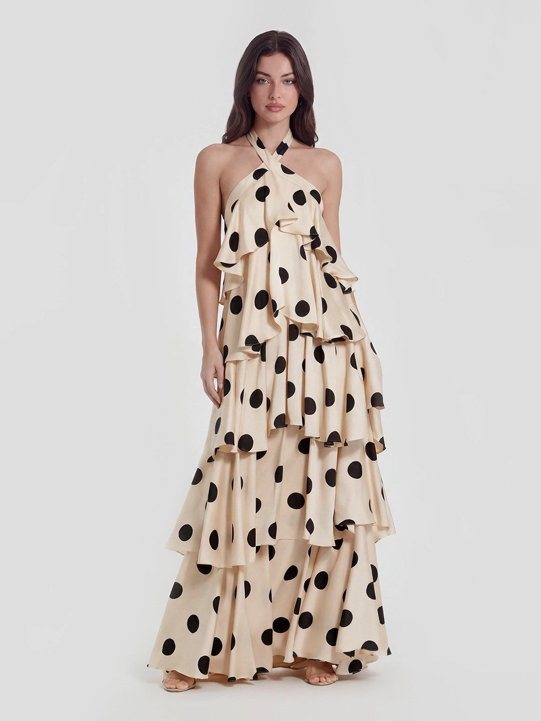 Tiered Ruffle Polka Dot Stain Gown