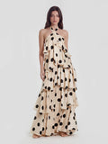 Tiered Ruffle Polka Dot Stain Gown