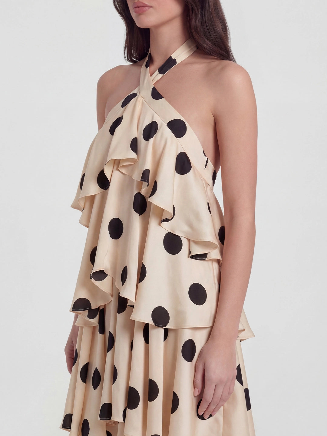 Tiered Ruffle Polka Dot Stain Gown