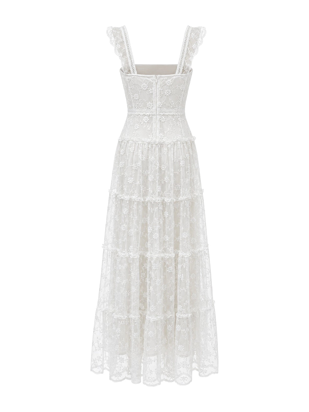 Tiered Vertical Lace Maxi Dress with Square Neckline