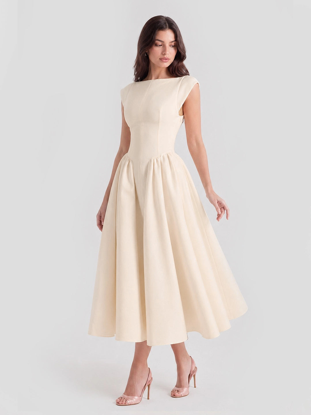 Timeless Hepburn Style Full Skirt Midi Dress