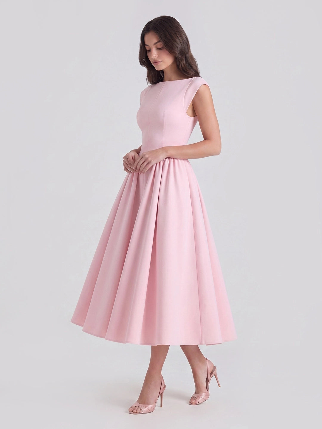 Timeless Hepburn Style Full Skirt Midi Dress