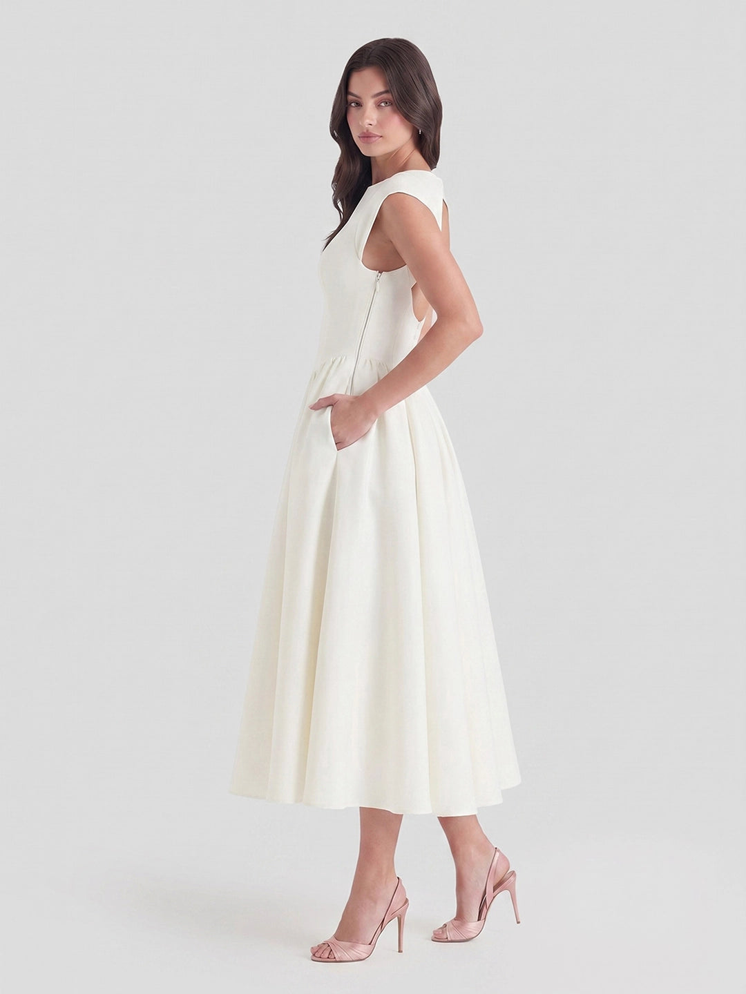 Timeless Hepburn Style Full Skirt Midi Dress