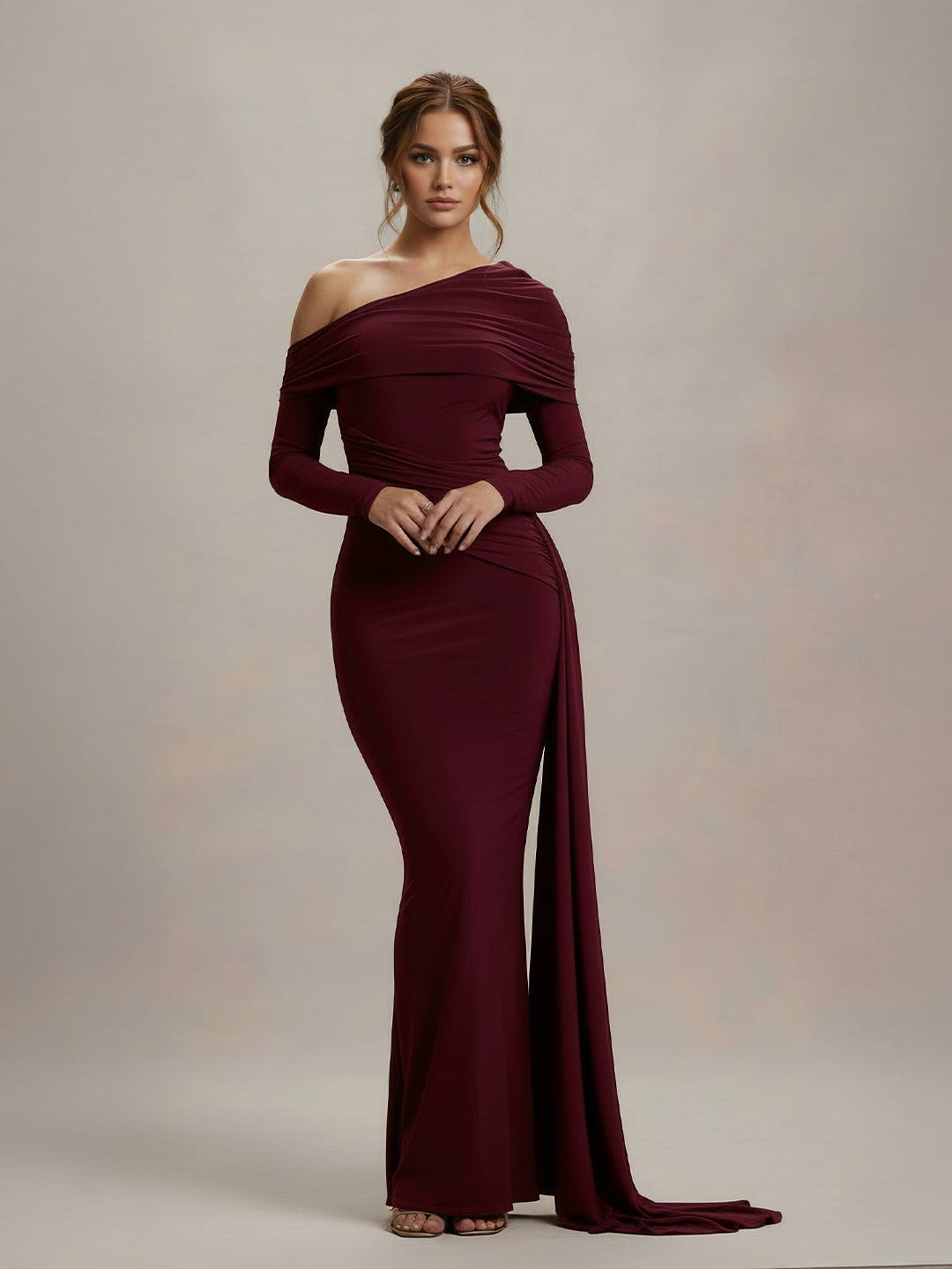 Timeless Sculptural Drape Jersey Maxi Dress