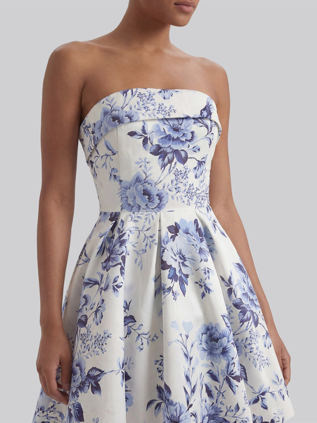 Toile de Jouy Blue and White Floral Bandeau Mini Dress