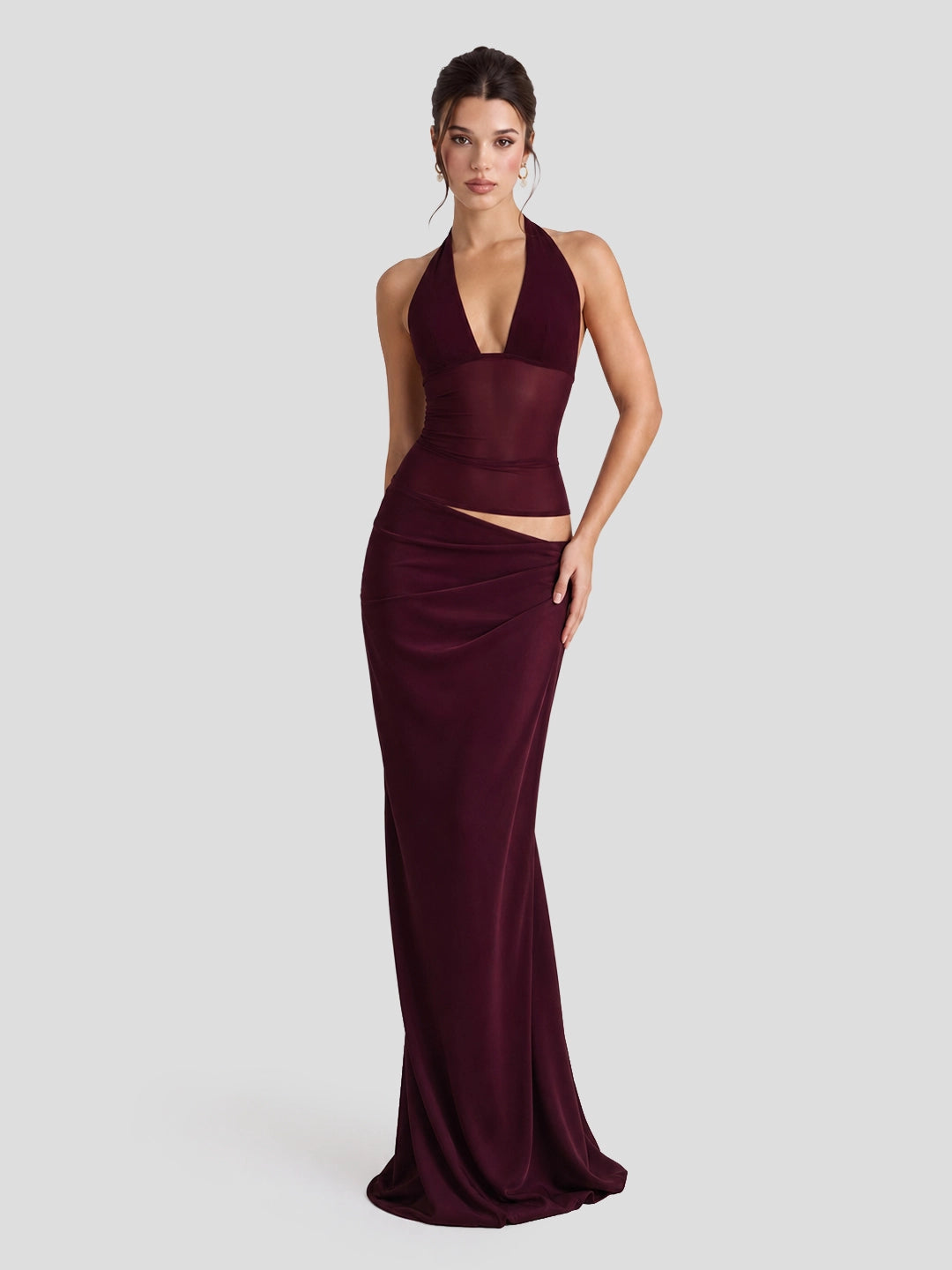 Two Piece Halterneck Sheer Mesh Maxi Dress