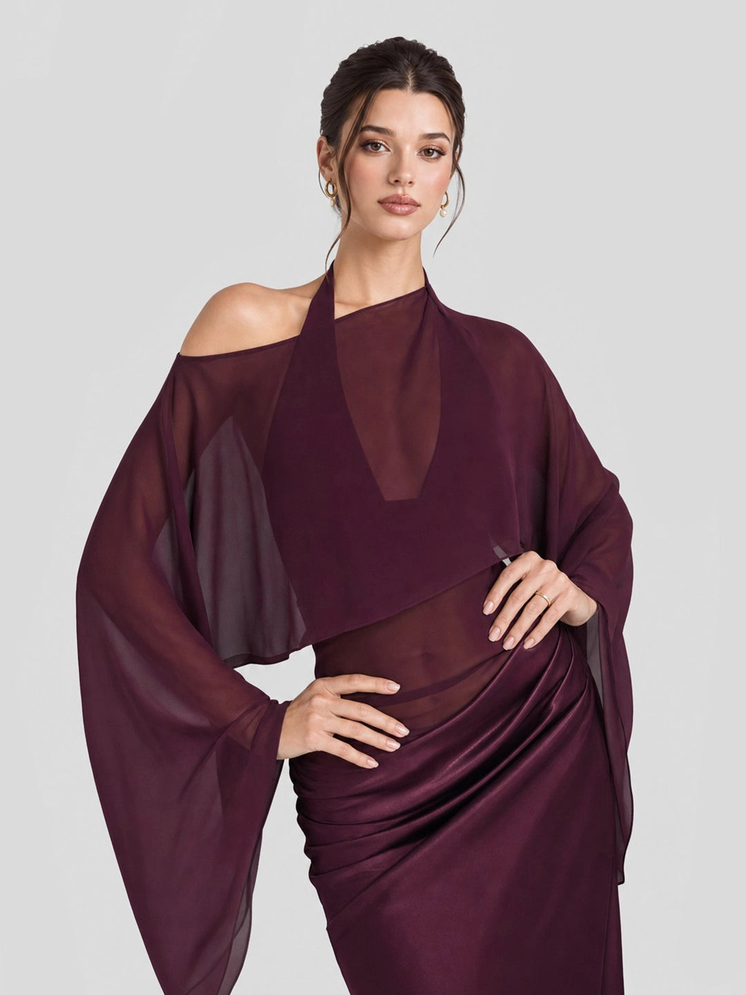 Two Piece Halterneck Sheer Mesh Maxi Dress