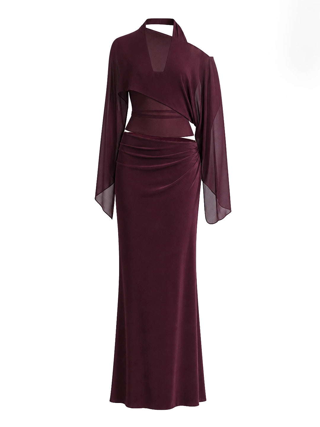 Two Piece Halterneck Sheer Mesh Maxi Dress