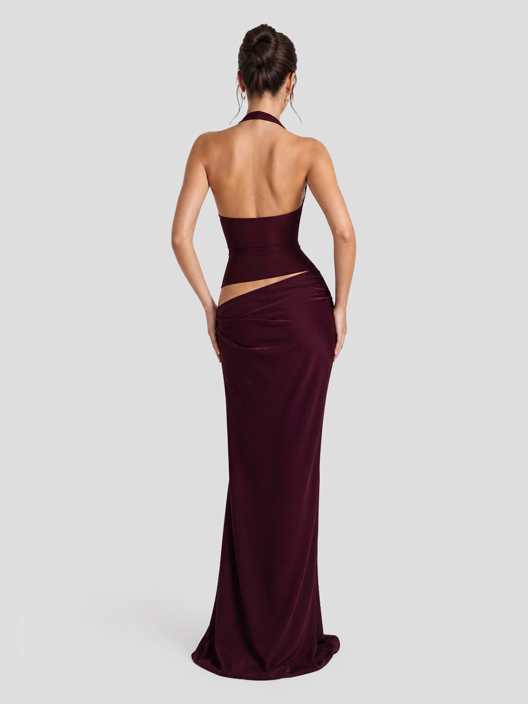 Two Piece Halterneck Sheer Mesh Maxi Dress