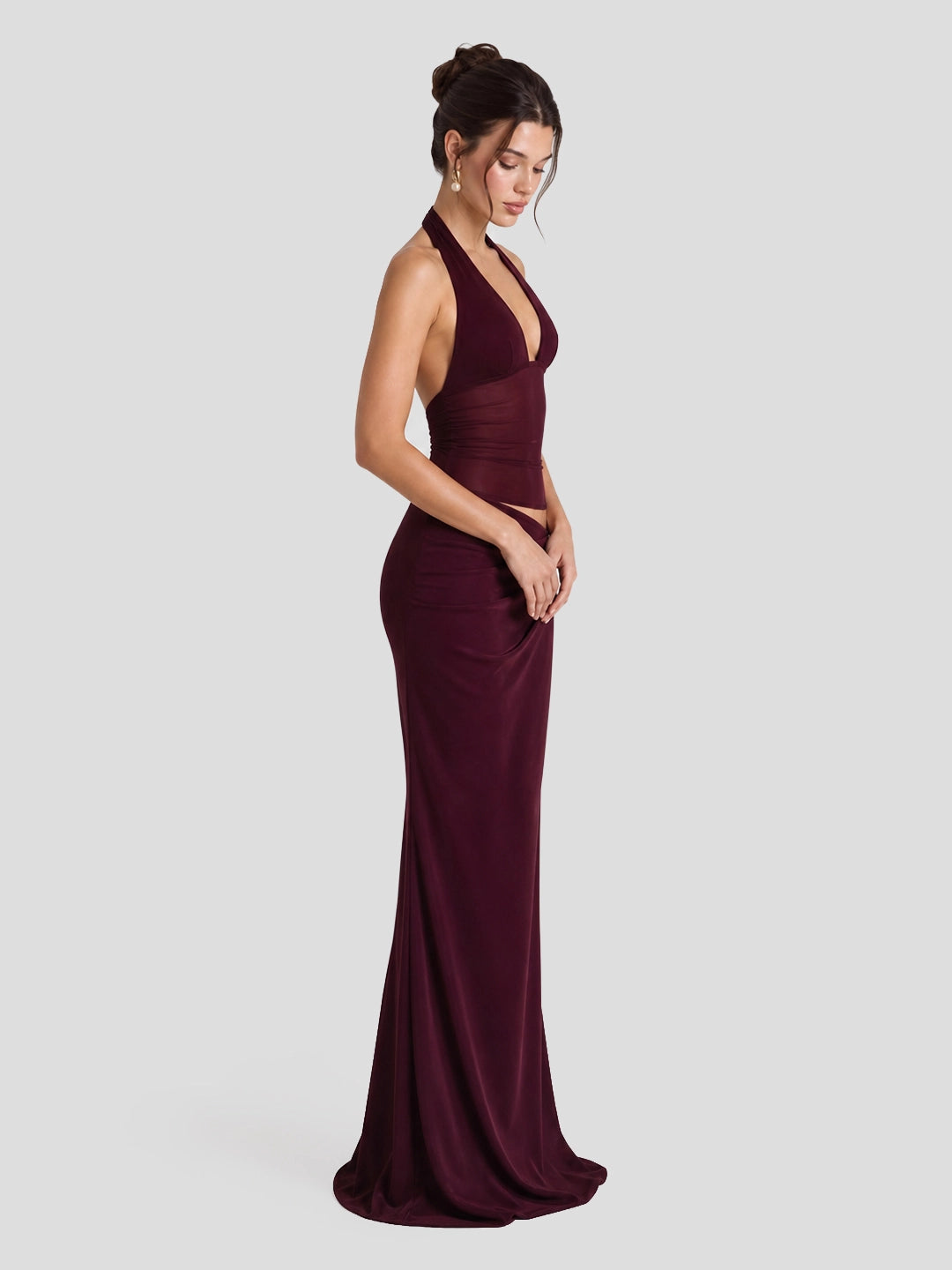 Two Piece Halterneck Sheer Mesh Maxi Dress