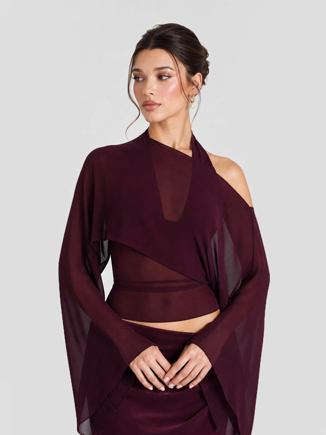Two Piece Halterneck Sheer Mesh Maxi Dress