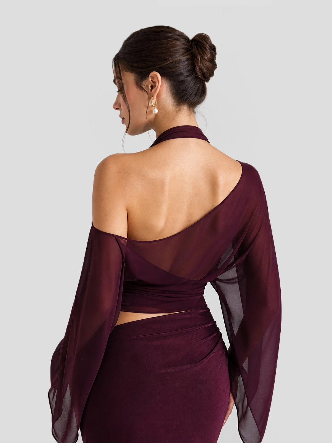 Two Piece Halterneck Sheer Mesh Maxi Dress