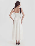 V-Neck Fitted Waist Maxi Dress with Bow Straps