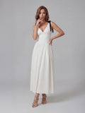 V-Neck Fitted Waist Maxi Dress with Bow Straps