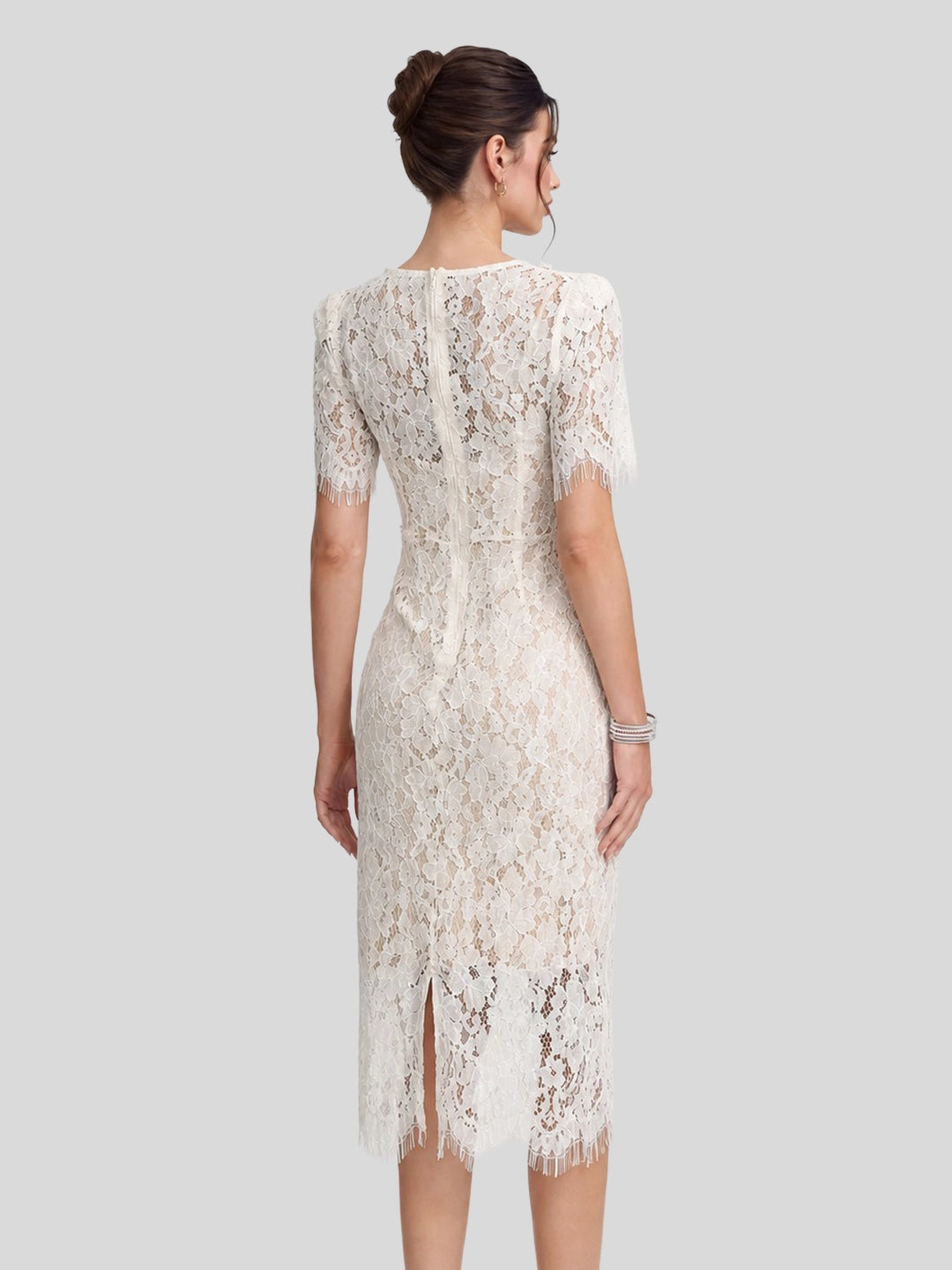 V-Neck Short Sleeves Bowknot Lace Midi Dress