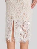 V-Neck Short Sleeves Bowknot Lace Midi Dress
