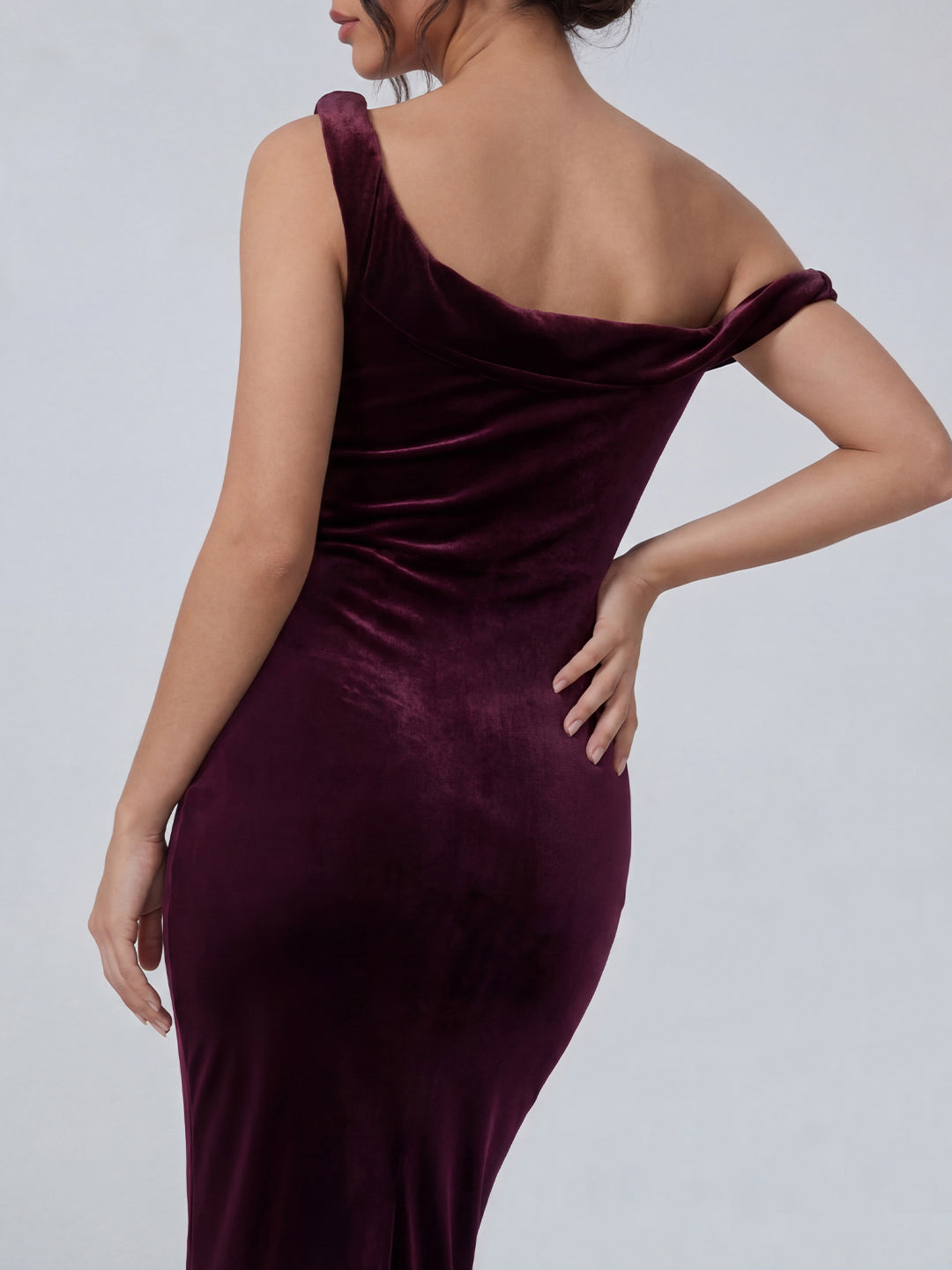 Velvet Twisted Asymmetric Midi Dress