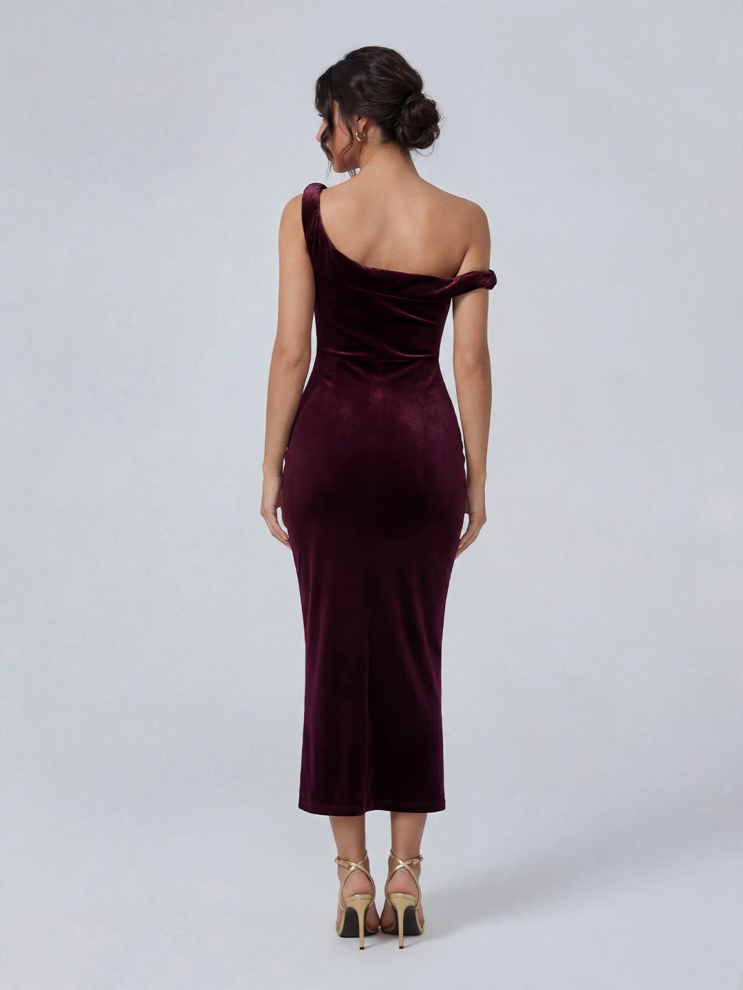 Velvet Twisted Asymmetric Midi Dress