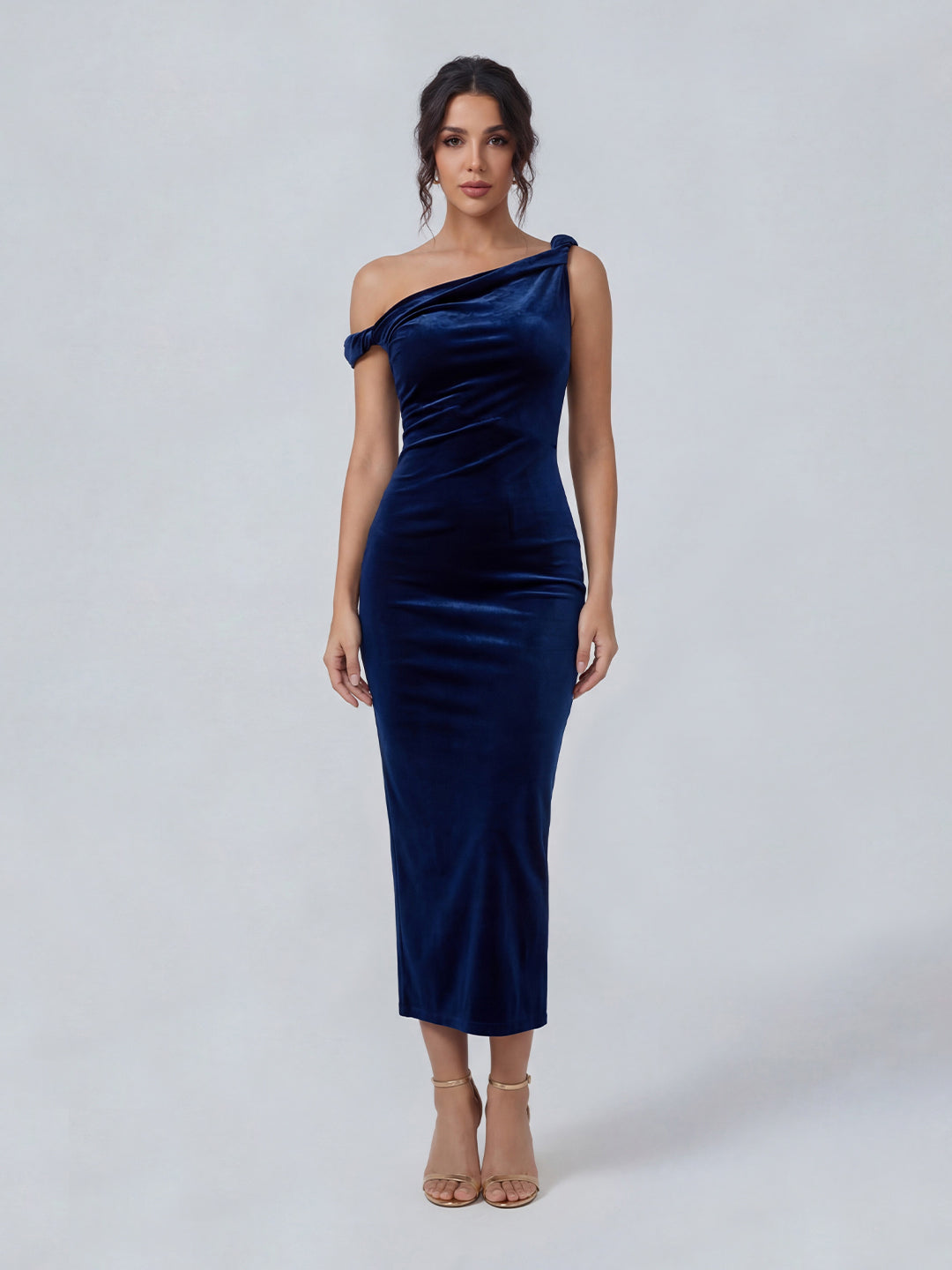 Velvet Twisted Asymmetric Midi Dress