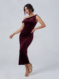 Velvet Twisted Asymmetric Midi Dress